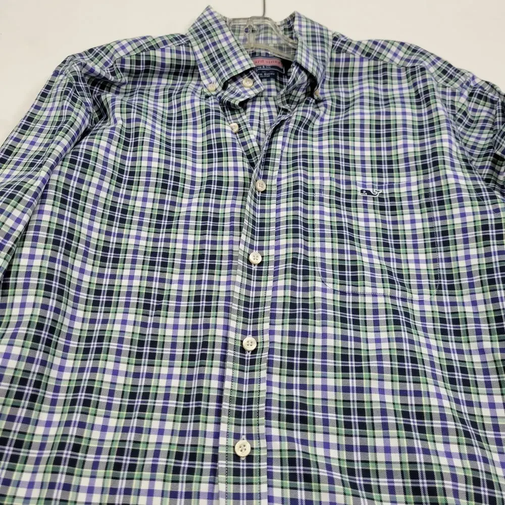 Vineyard Vine Men's Button Front Green Plaid Tucker Shirt Size M 62223-0292 - Picture 8 of 8